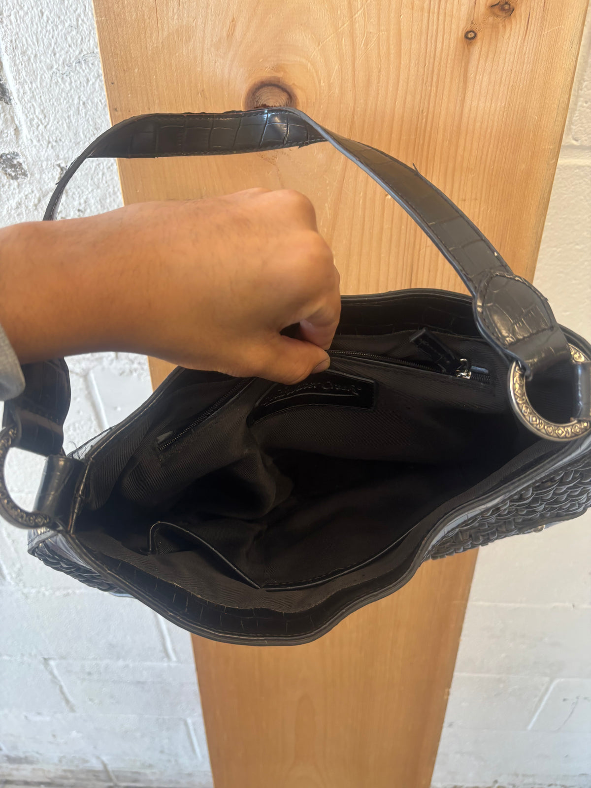 Black Coldwater Creek Woven Leather Shoulder Bag