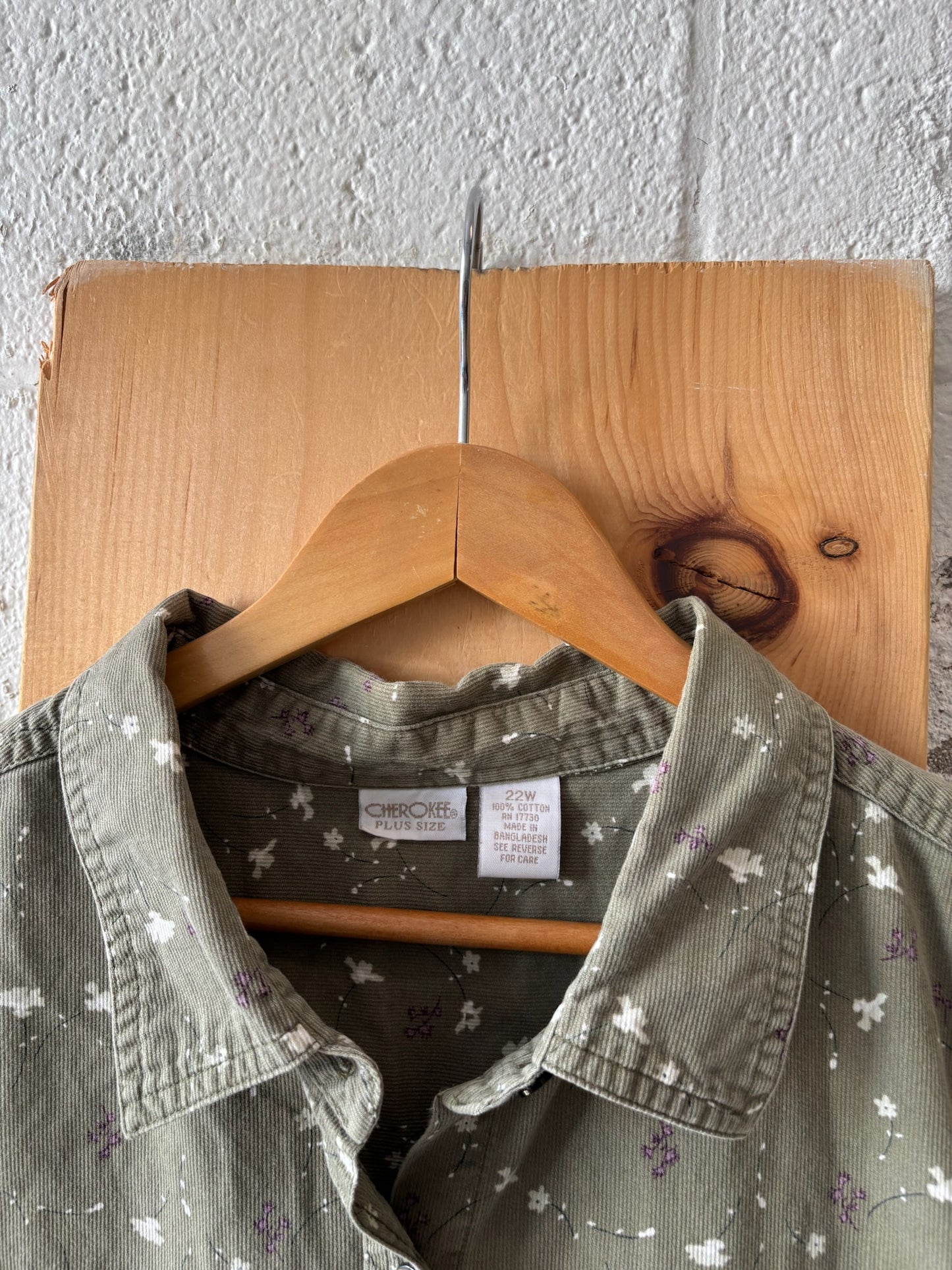 Vtg Floral Corduroy Shirt (As Is) : 22W