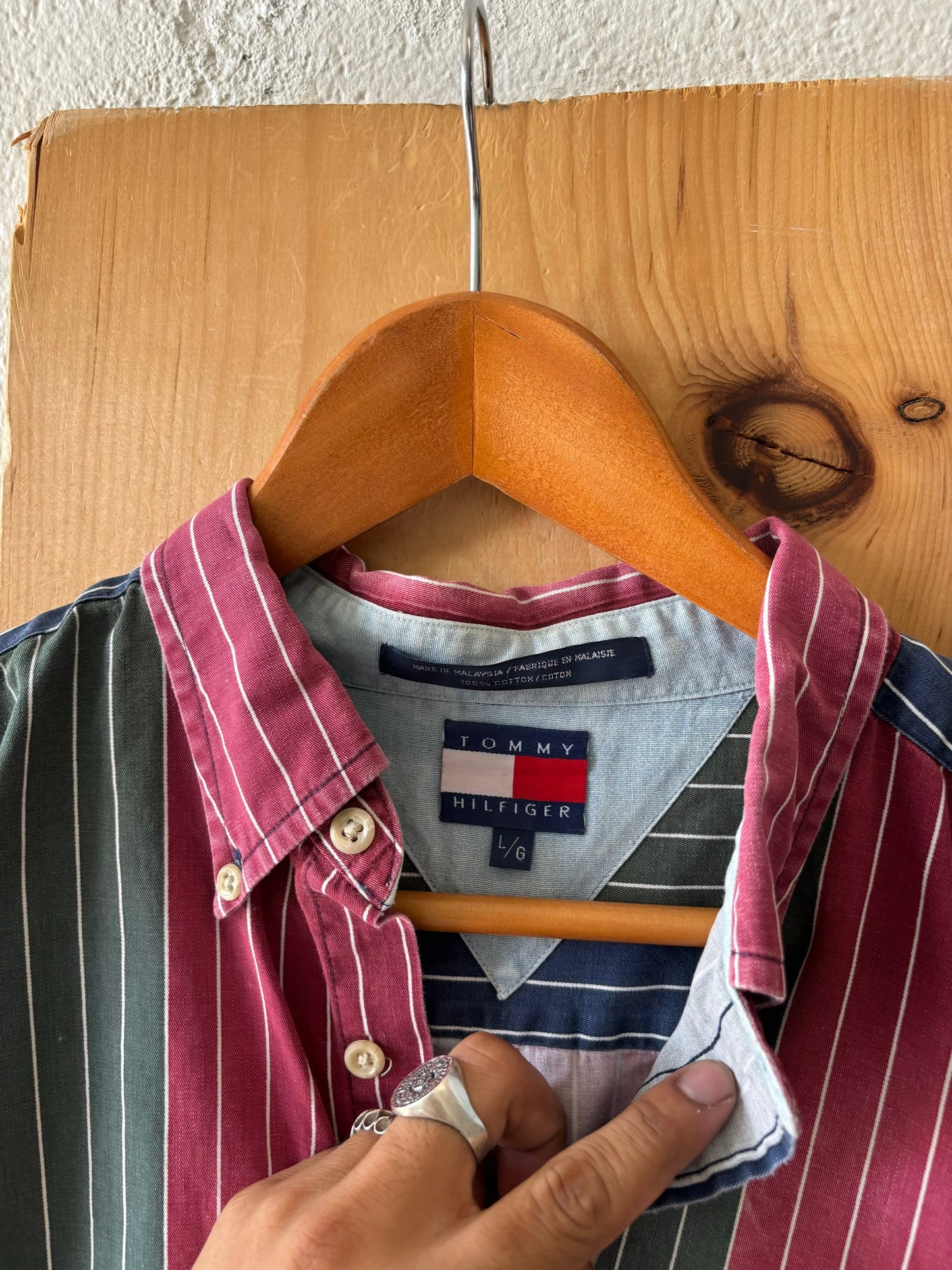 Vtg Striped Tommy Button Up : L