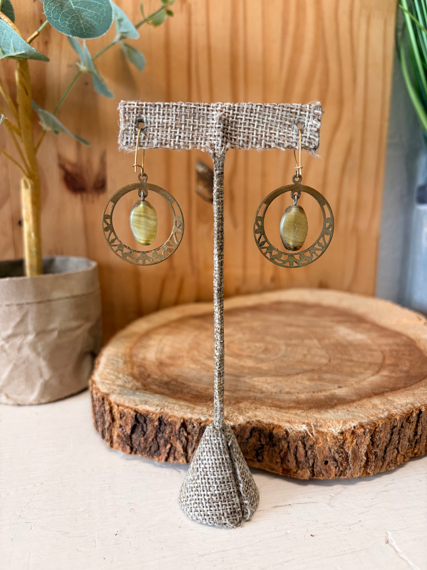 Green Bead Centered Hoops