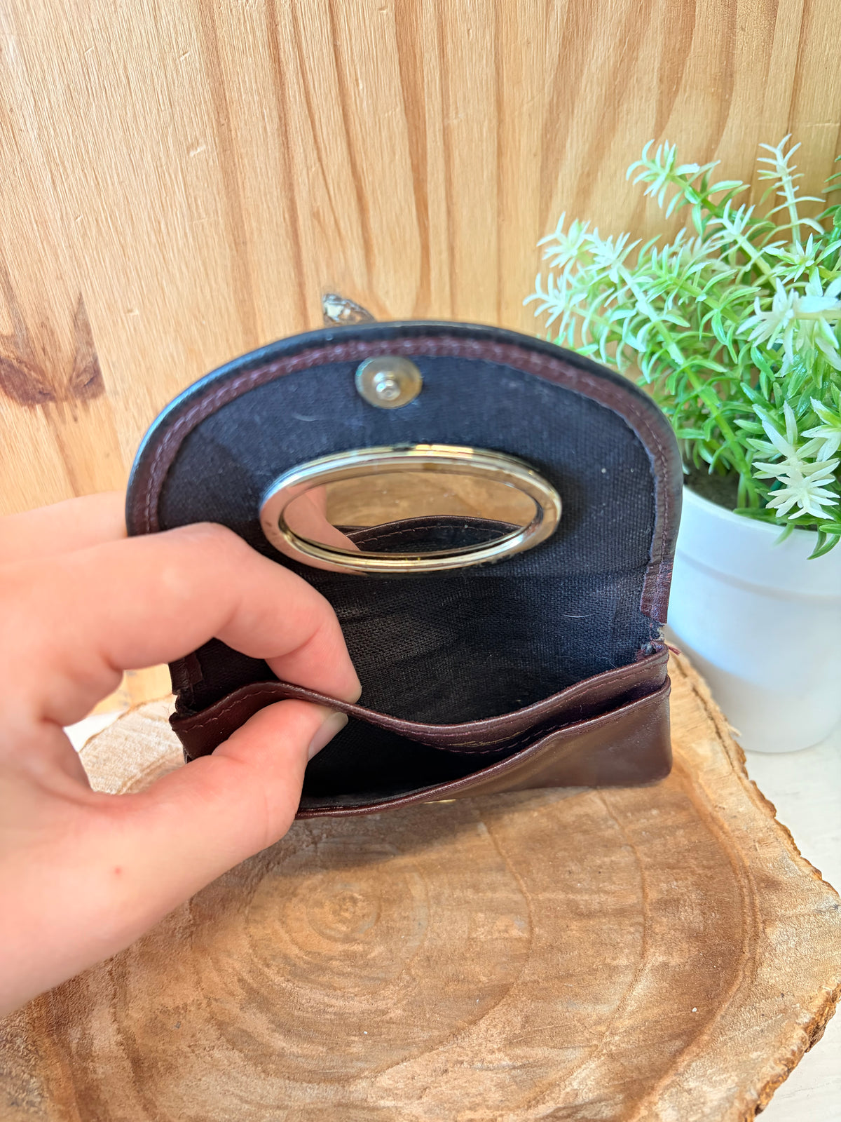 Vtg Burgundy Mirrored Coin Pouch
