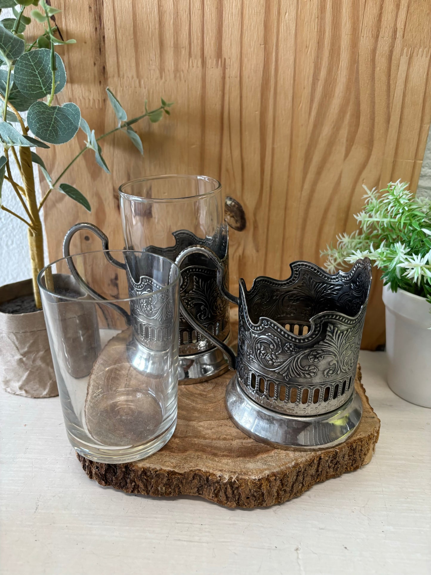 Vtg Pair of Ornate Metal Tea Glass Holders (Local Pickup Only)