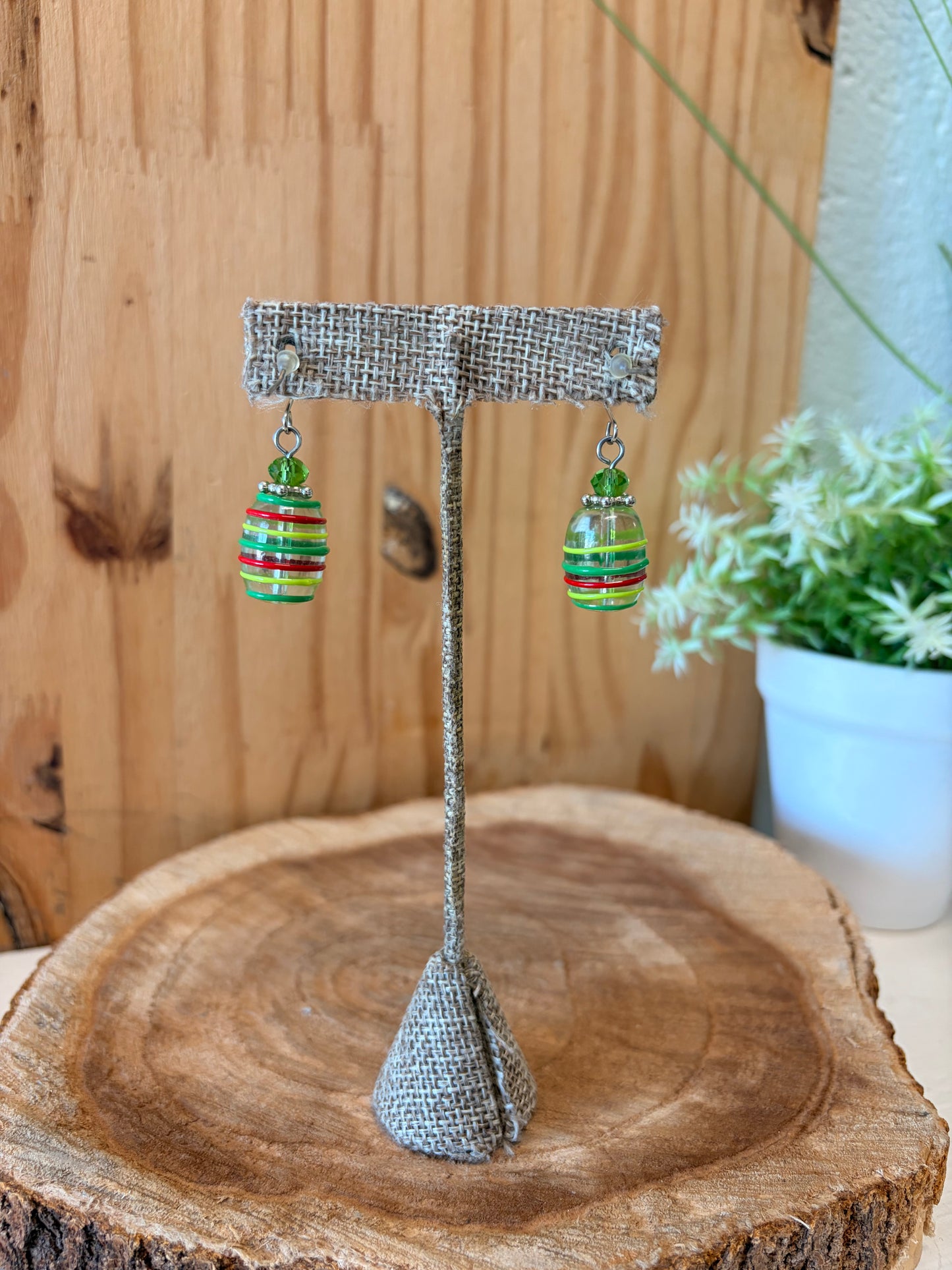 Striped Green Glass Earrings
