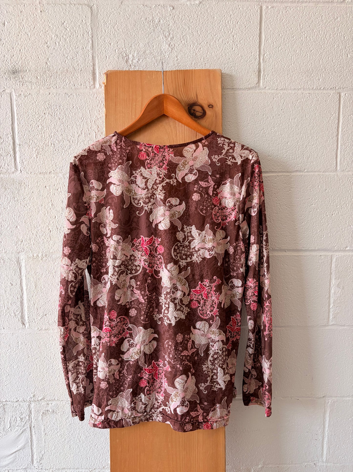 Vtg Brown & Pink Floral Faded Glory Top : XL