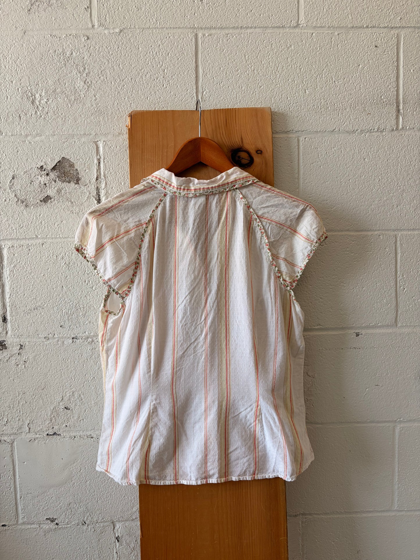 Y2K Striped Floral Blouse : M