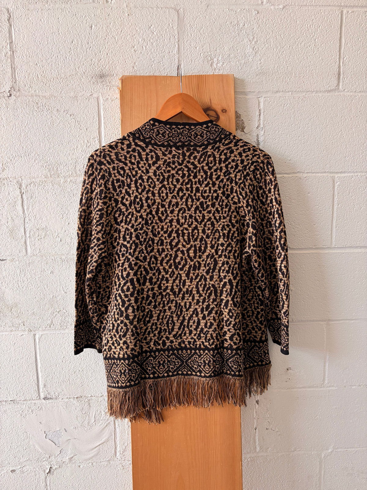 Fringe Leopard Print Cardigan : PXL