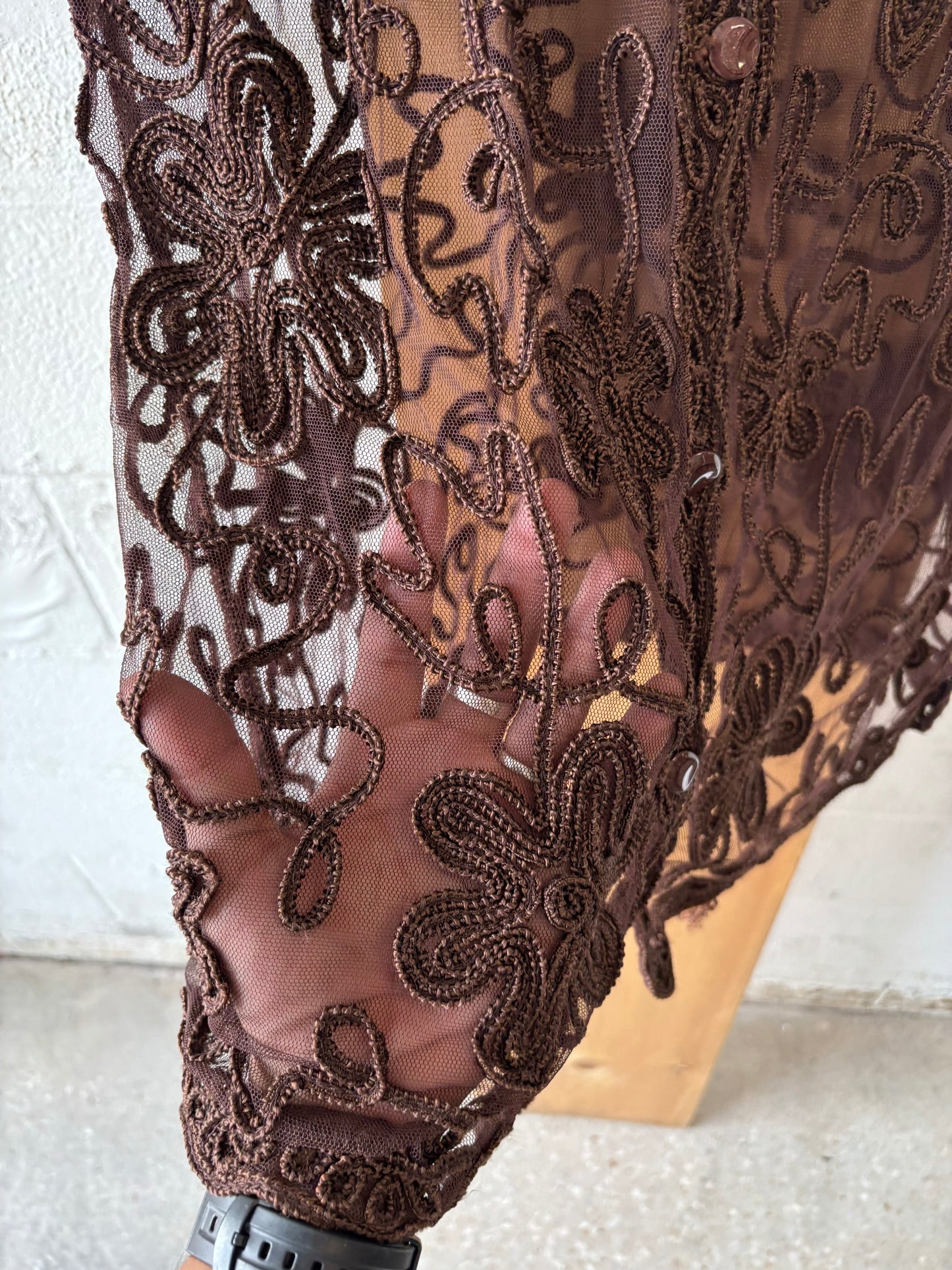Semi Sheer Embroidered Overlay Blouse : XXL/XXXL