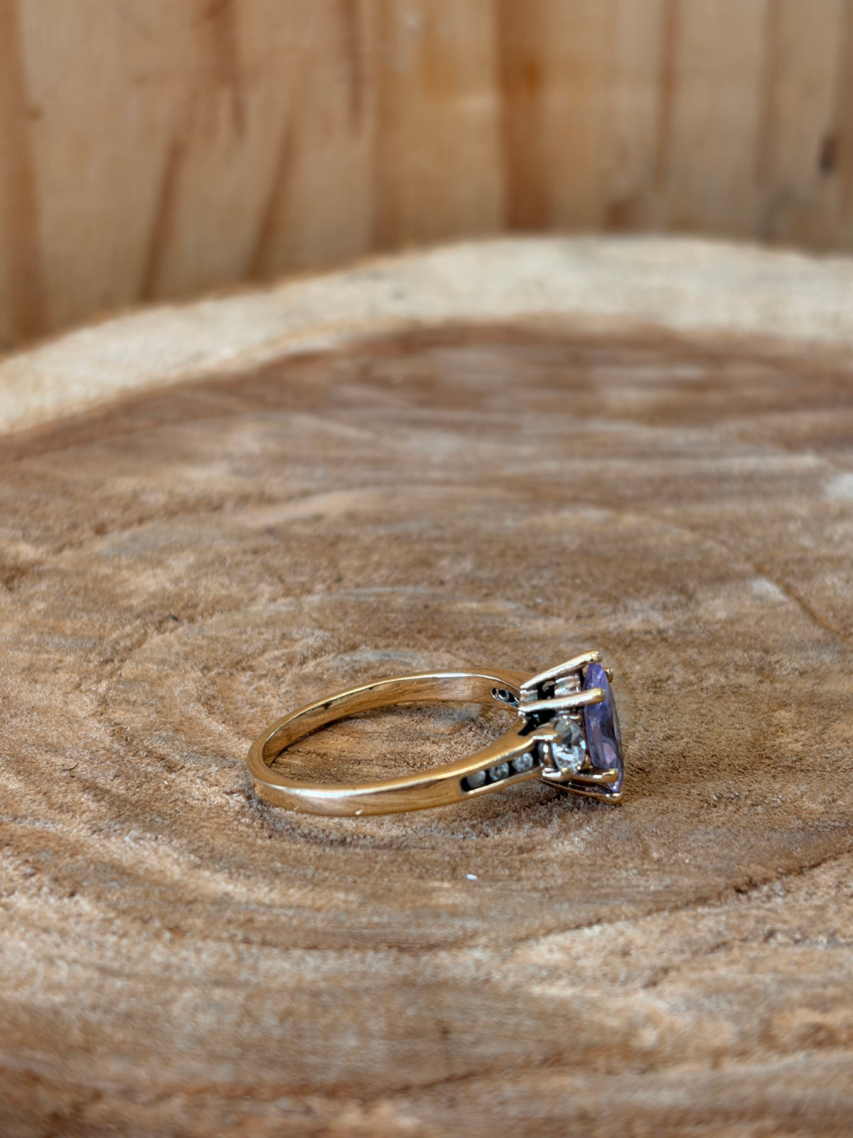 Gold Tone Purple Marquise Ring : Size 9