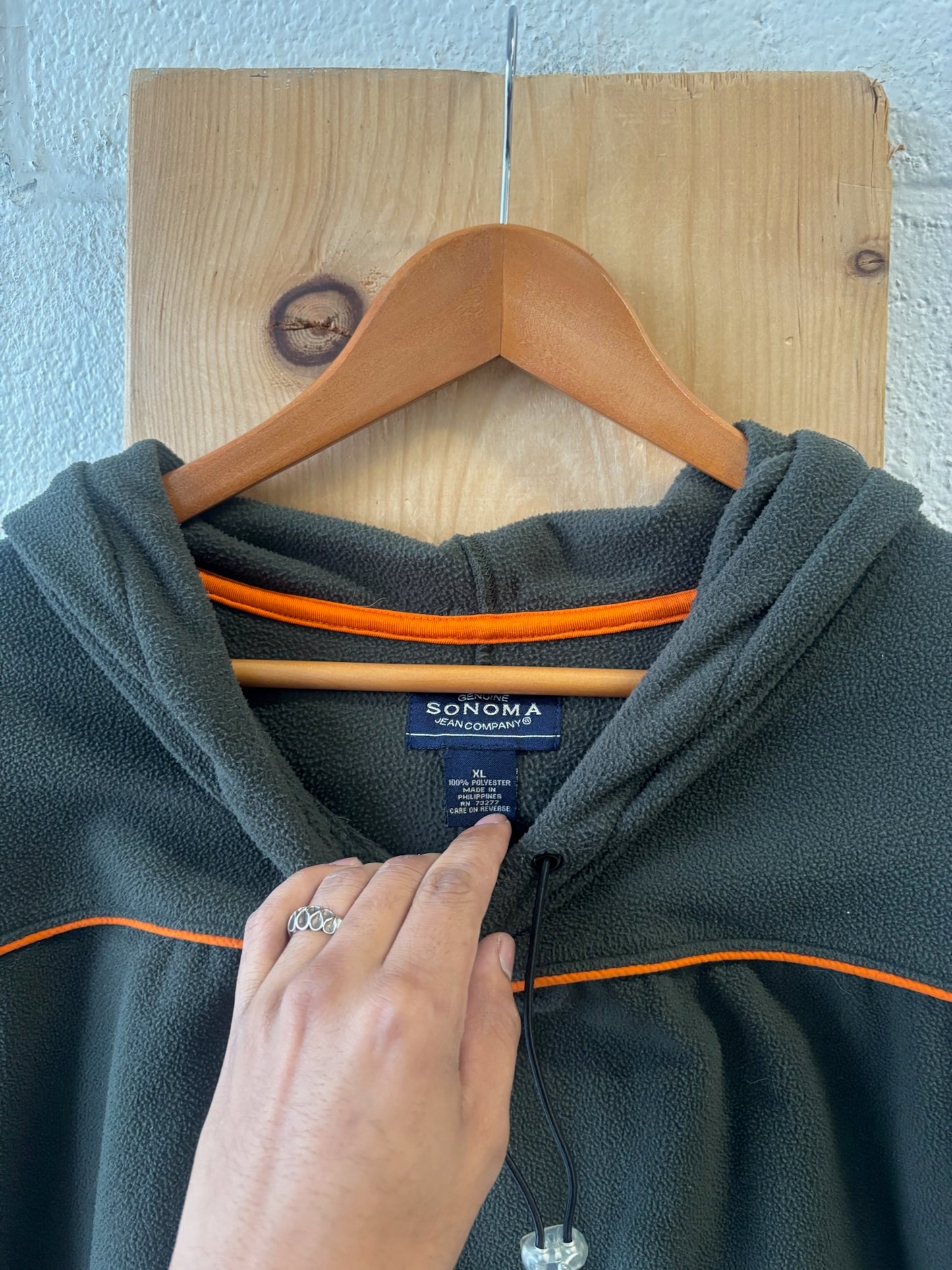 Vtg Hooded Fleece Pullover : XL