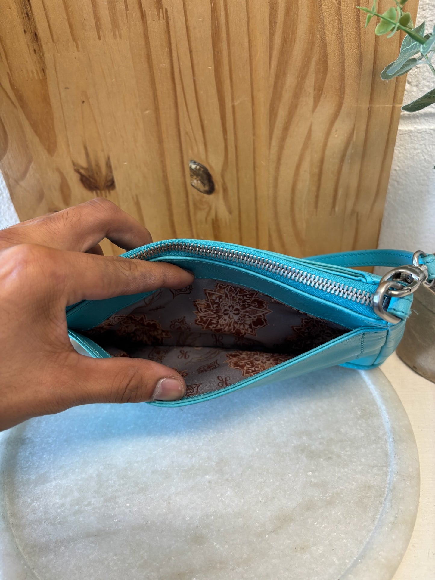 Small Blue Hobo Leather Bag