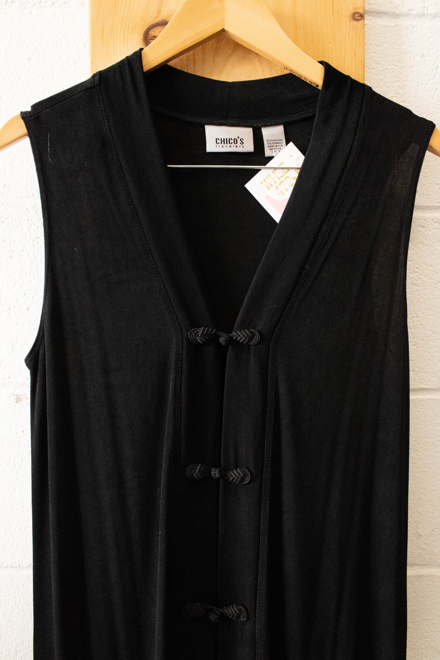 Vtg Black Long Vest : M