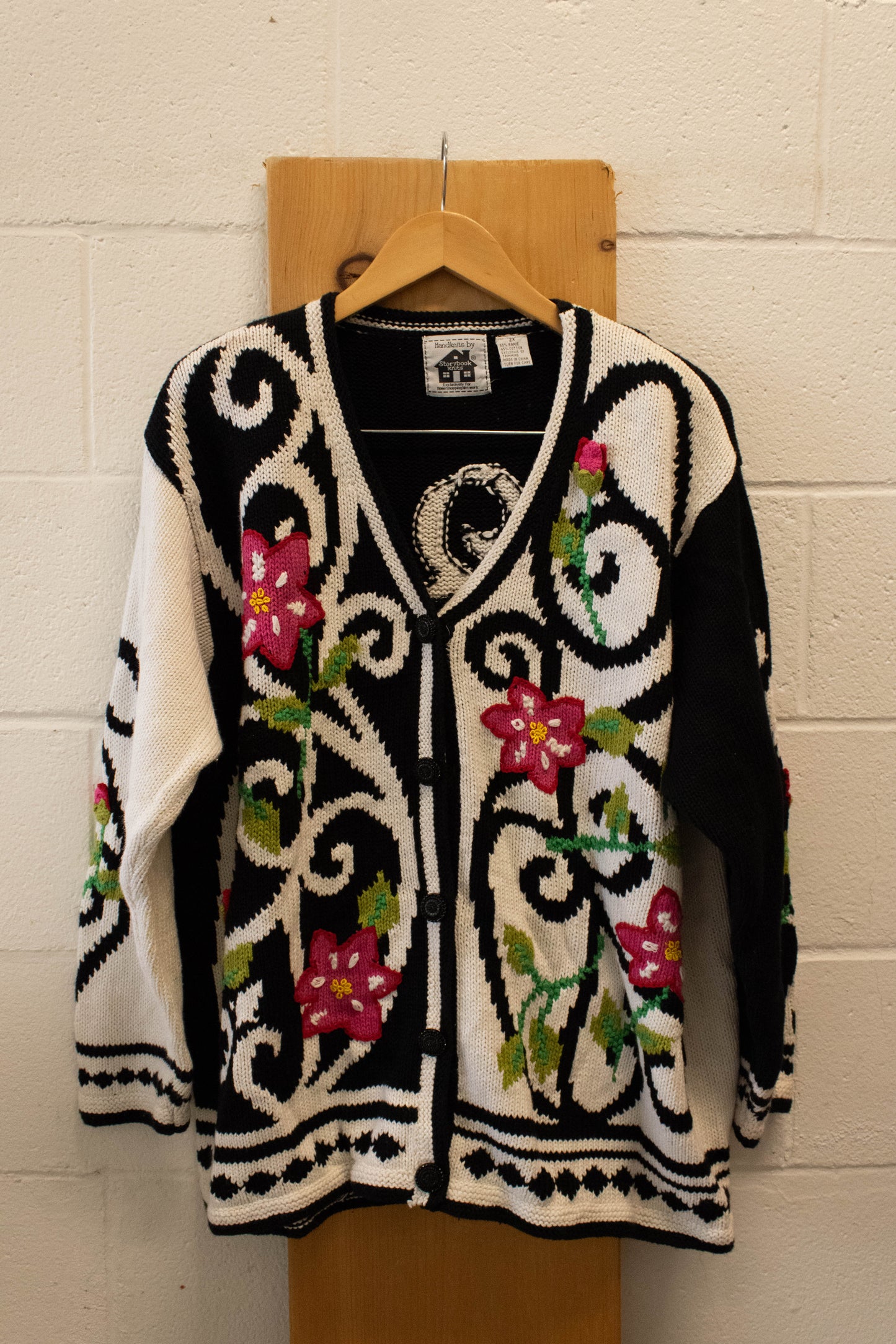 Vtg Floral Knitted Cardigan : 2X