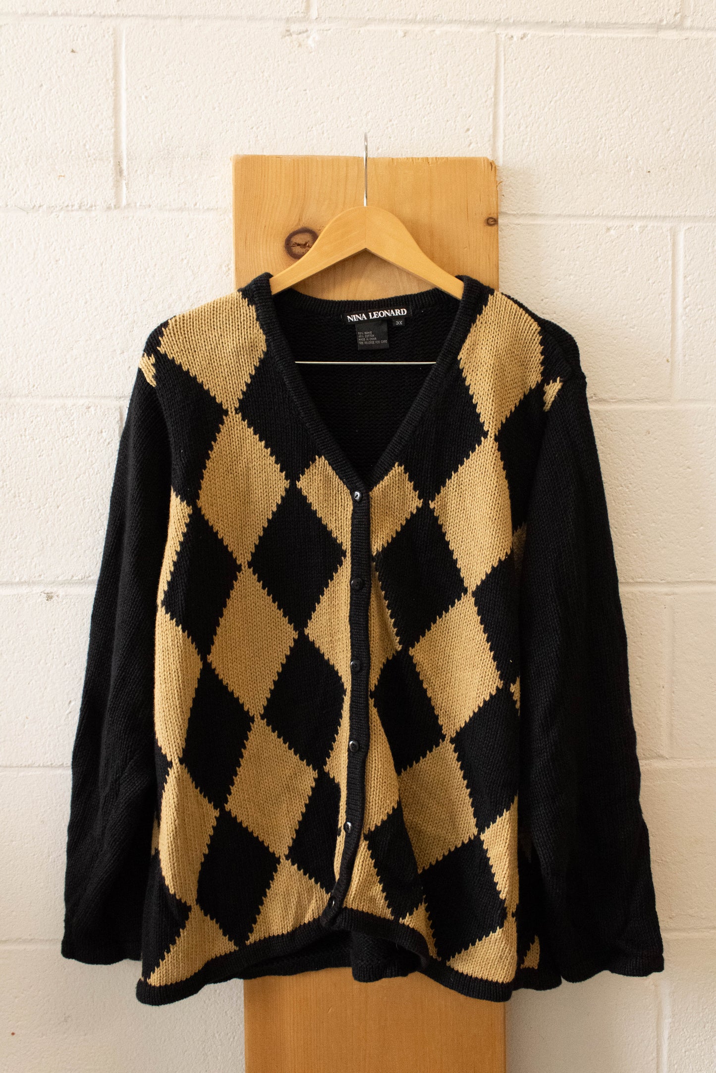 Vtg Argyle Cardigan : 3X