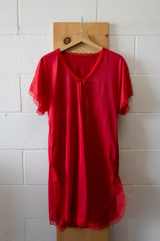 Vtg Red Lace Nightgown : L
