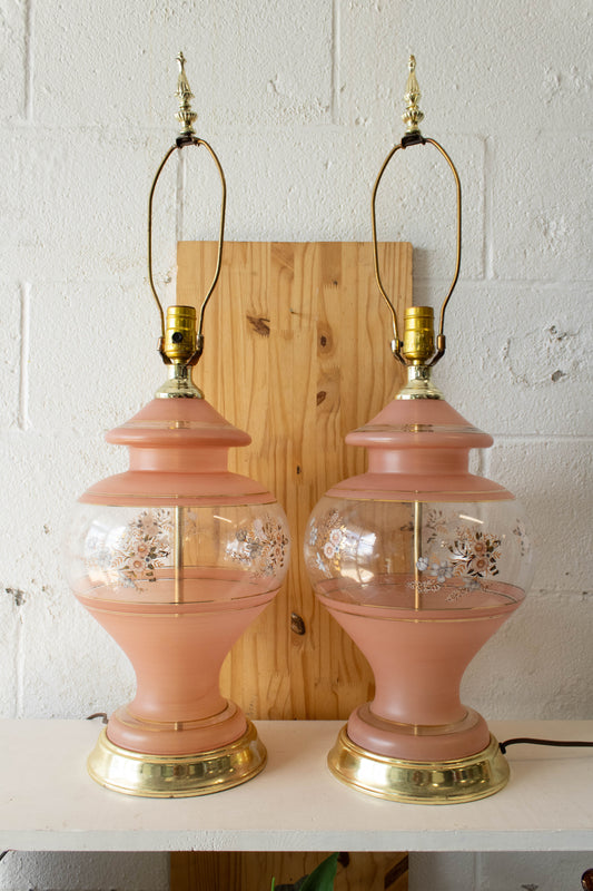 Pair of Vtg Frosted Pink Lamps (Local Pick Up Only)