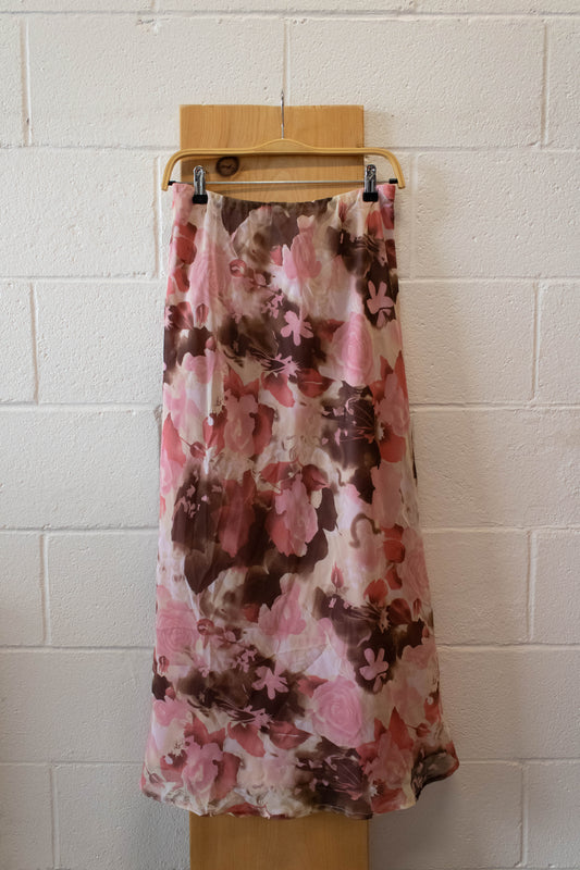 Pink and Brown Floral Maxi Skirt : M