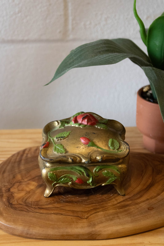 Victorian Brass Floral Trinket Box