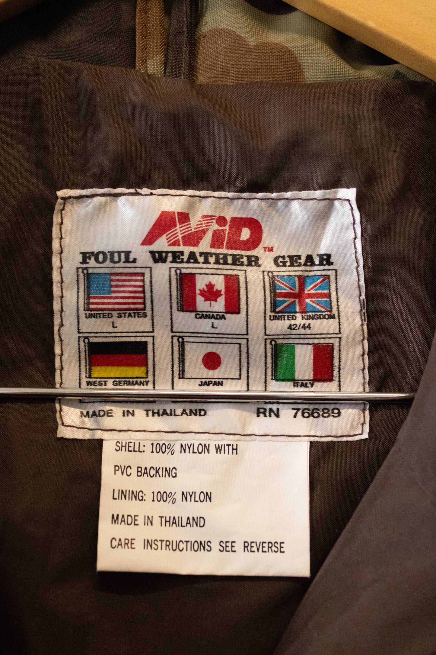 Vtg Camo Rain Coat : L