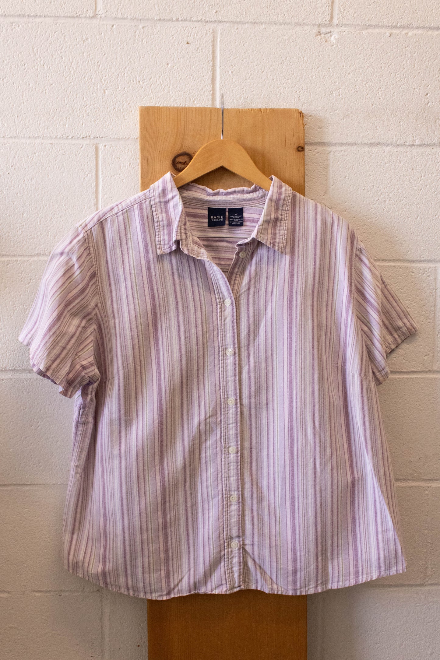 Vtg Purple Striped Button Up : 2X