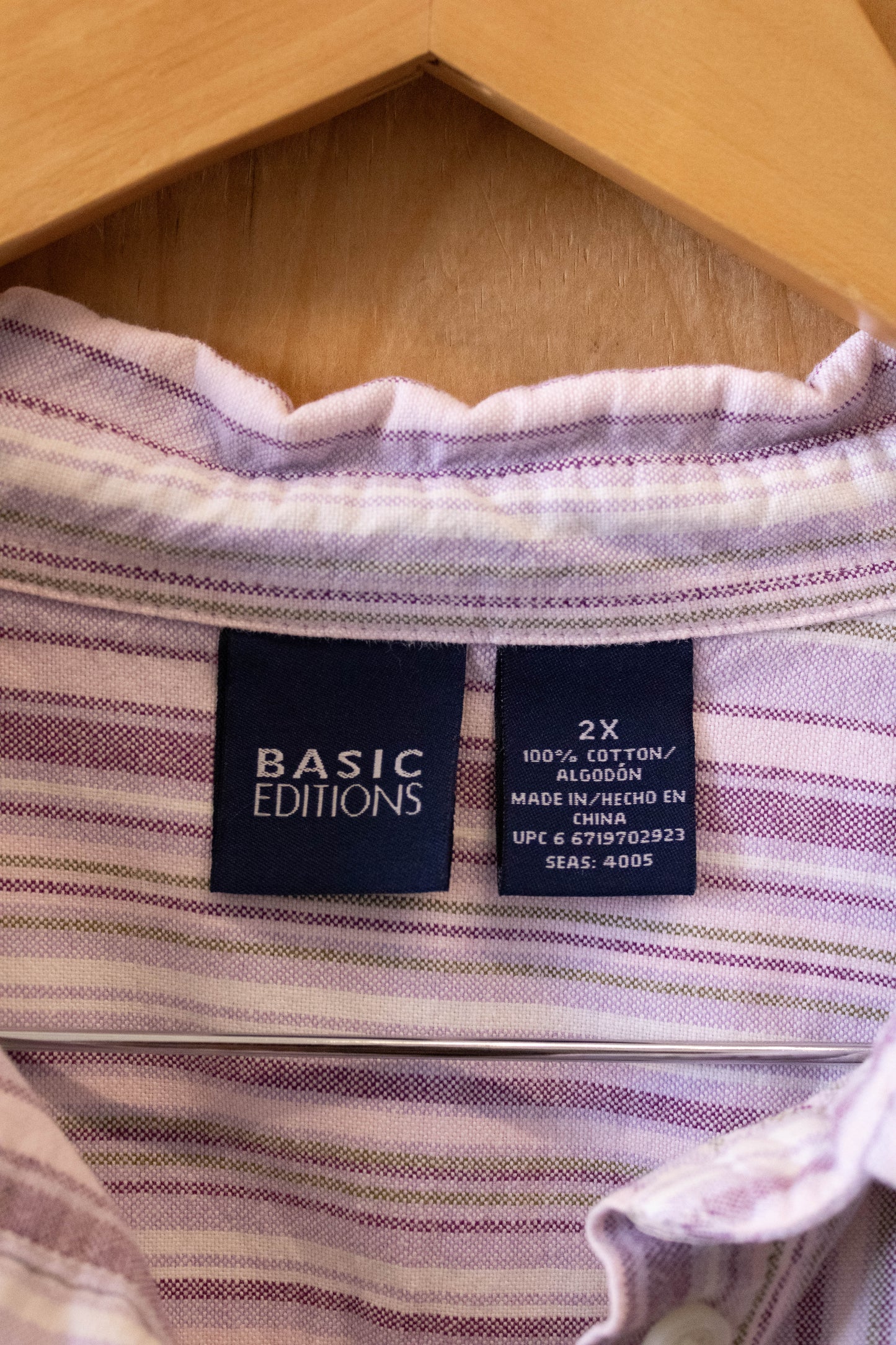 Vtg Purple Striped Button Up : 2X