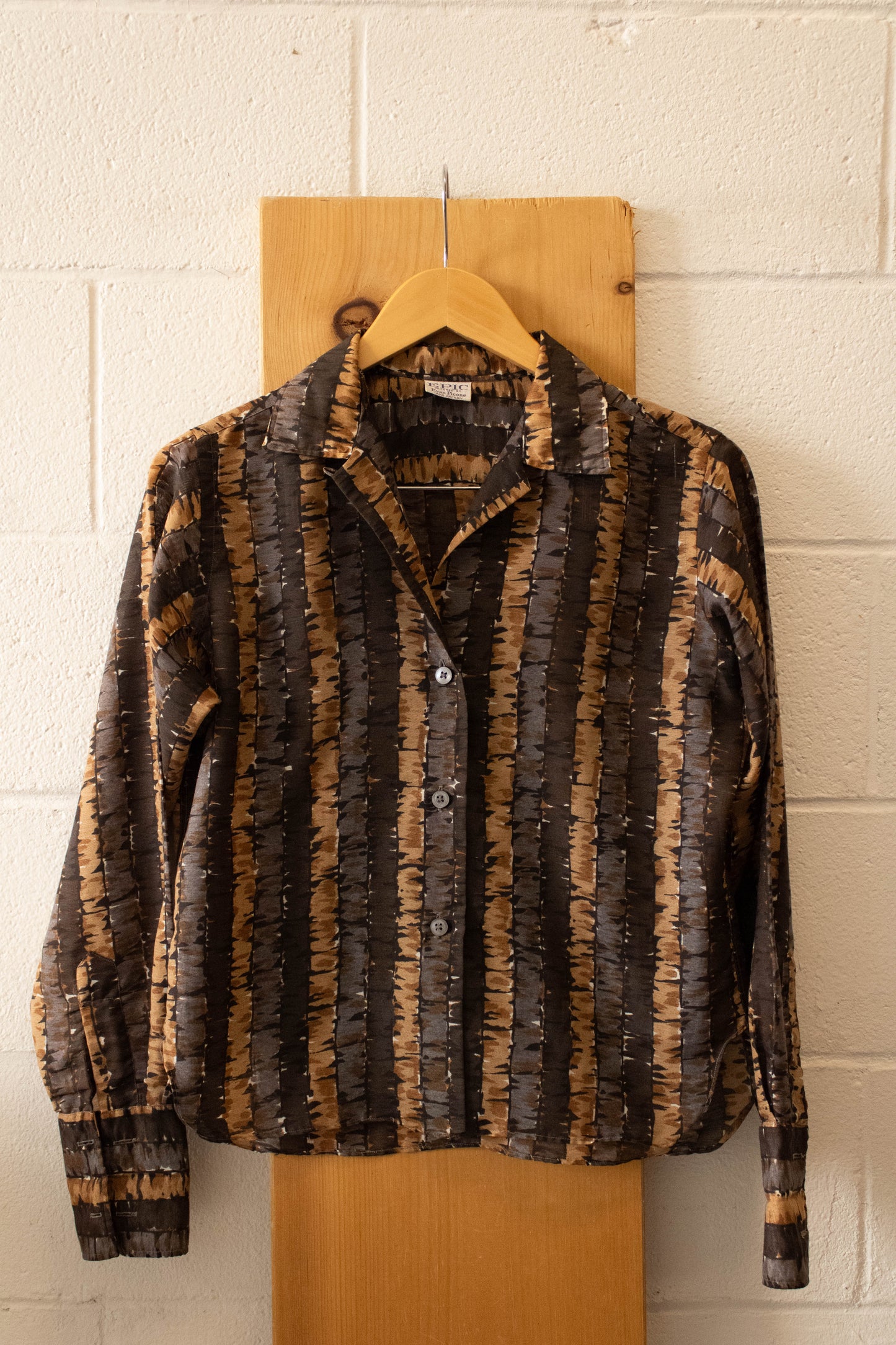Vtg Brown Striped Button Up : S