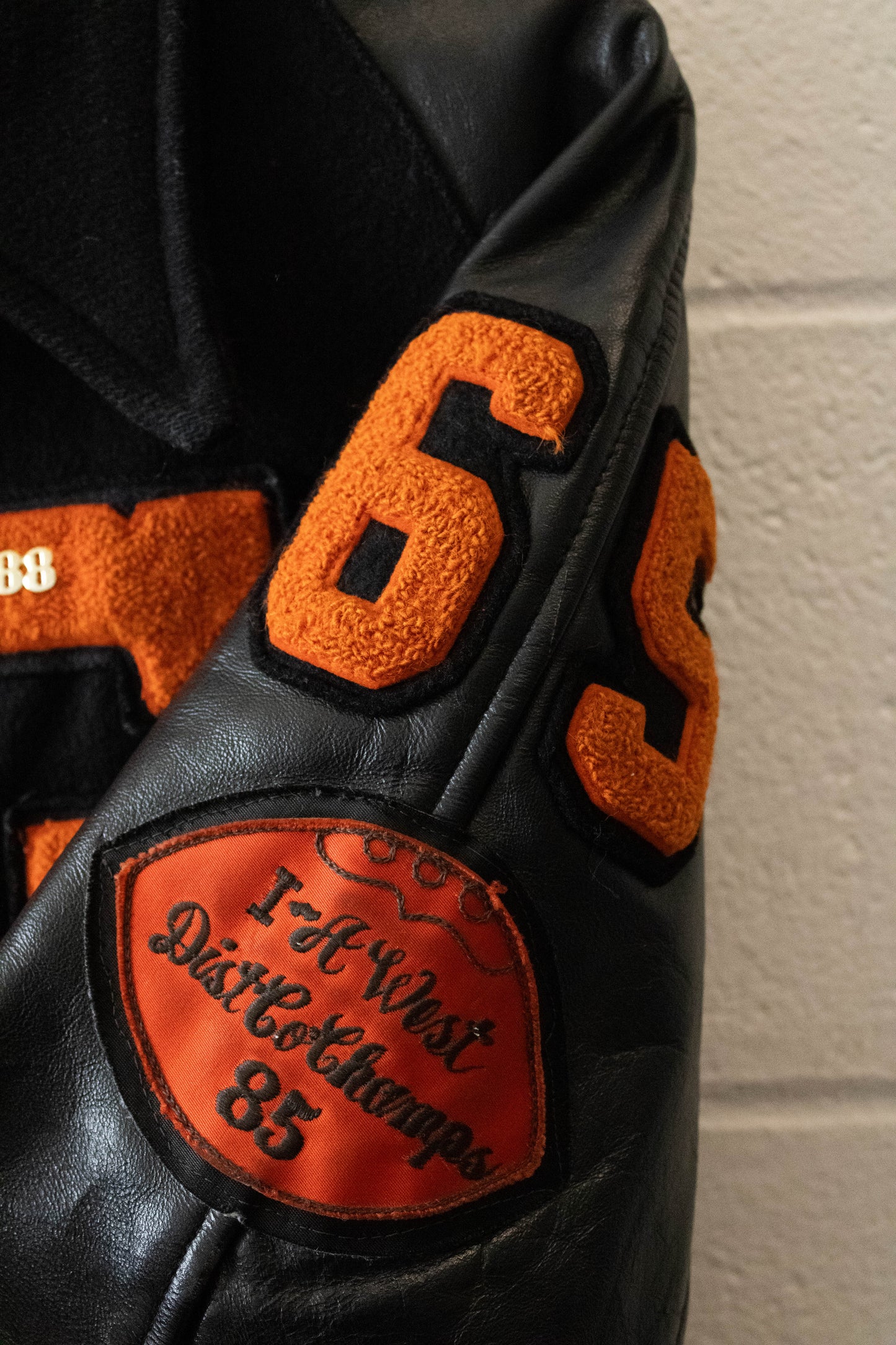 Vtg Black and Orange Letterman Jacket : M