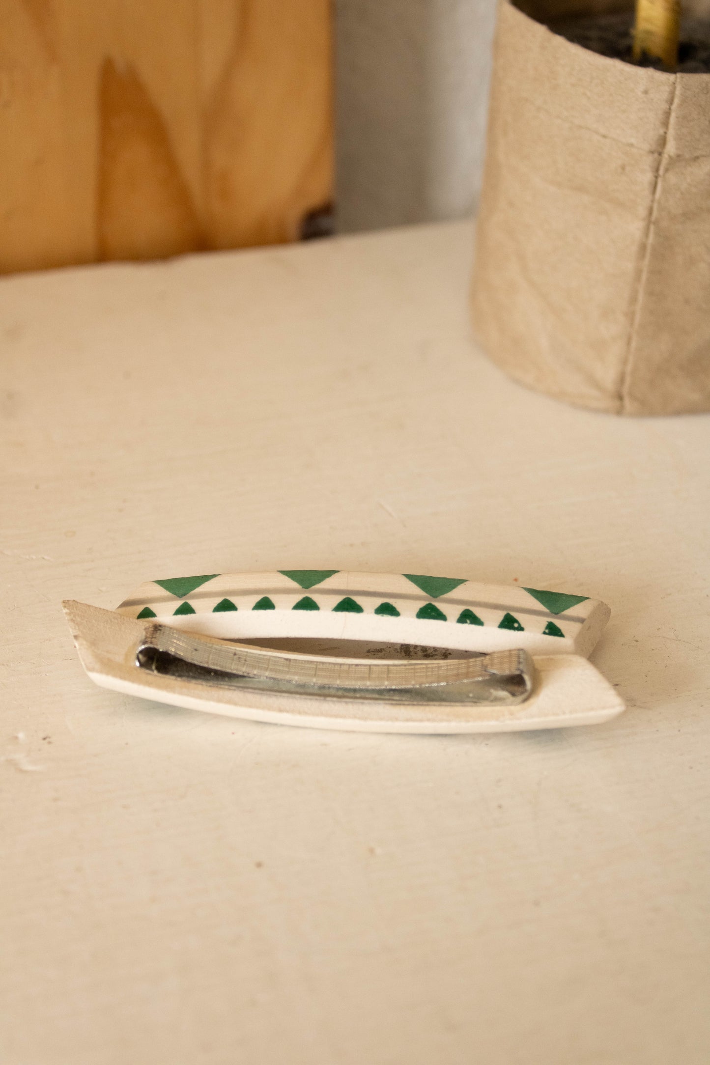Vtg Pair Green and White Hair Barrettes