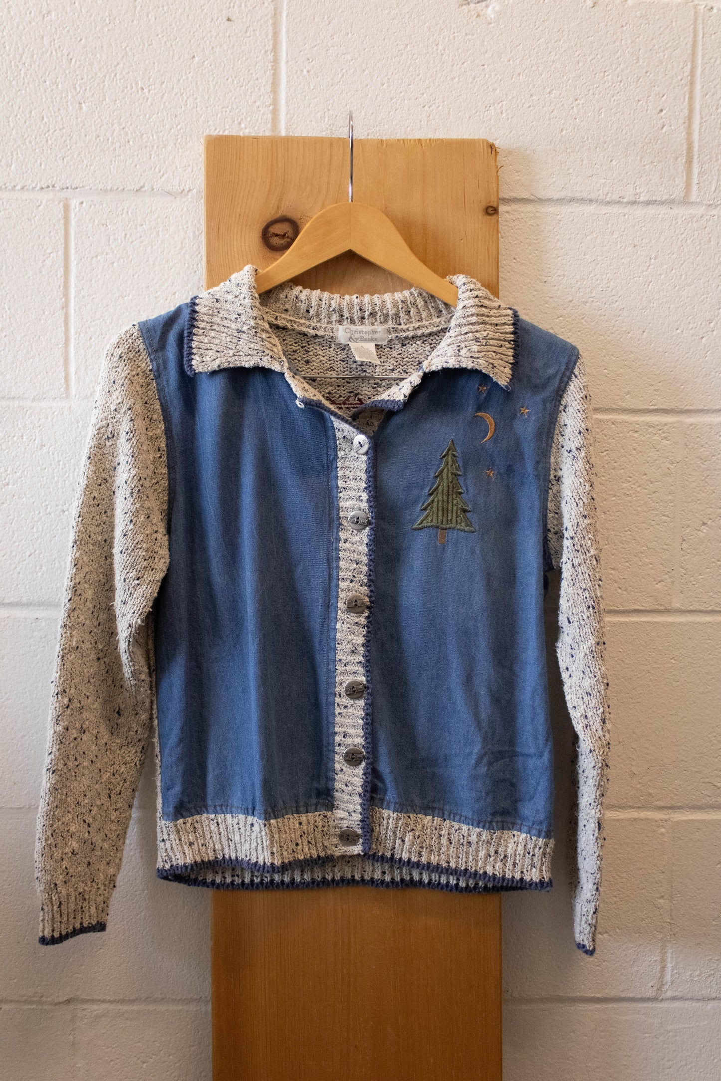 Vtg Pine Tree Cardigan : S