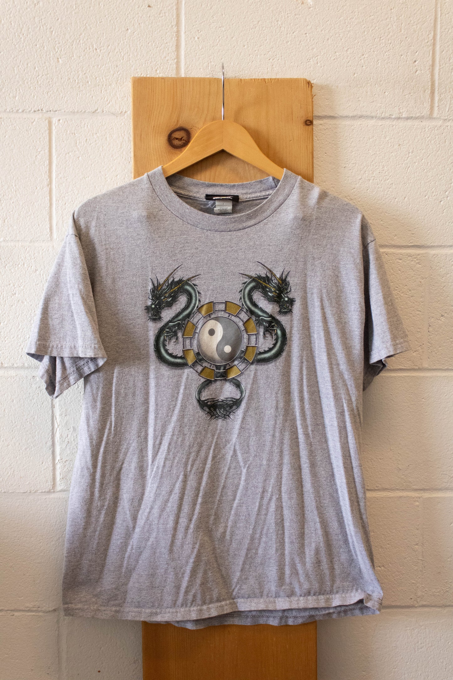 Vtg Grey YingYang Tee : L