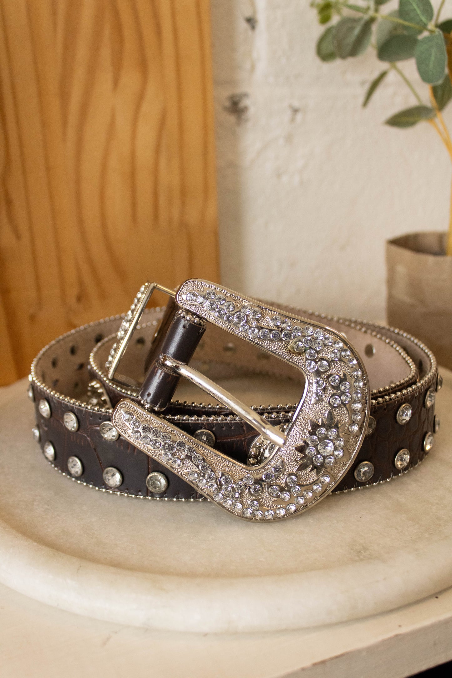 Dark Brown Leather Studded Belt : L