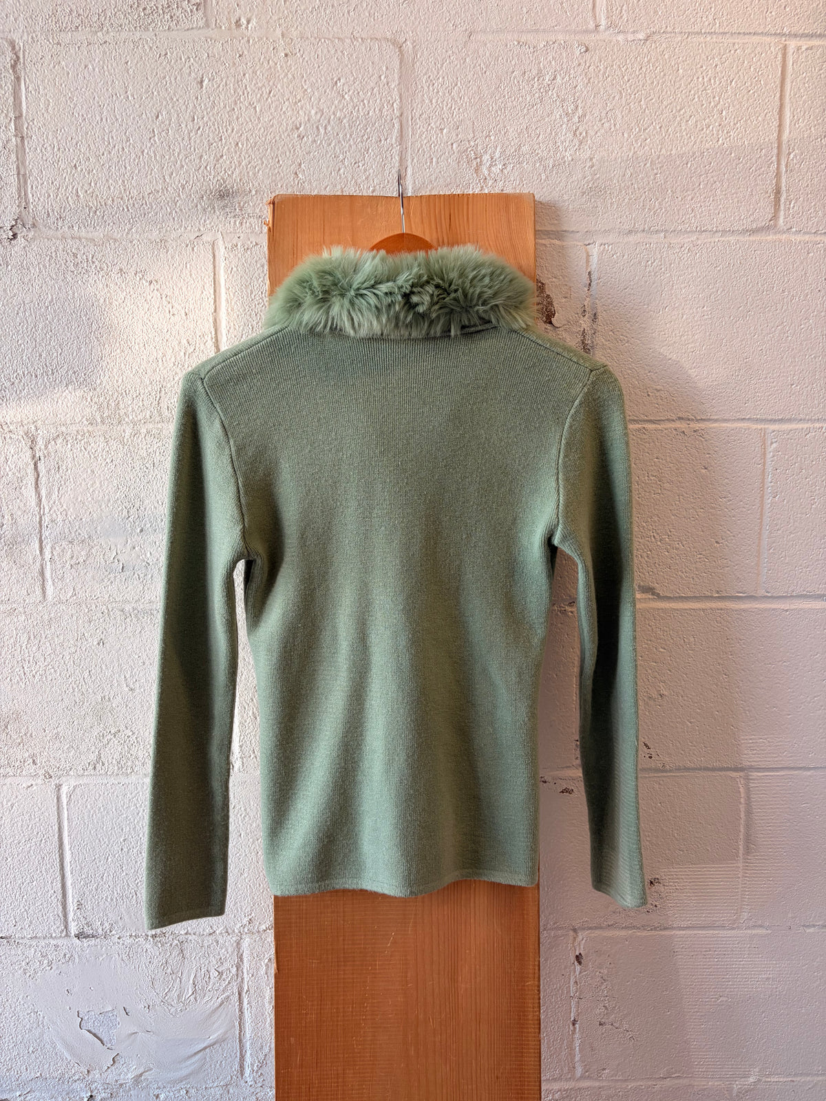 Fur Collared Mint Green Cardigan : S/M