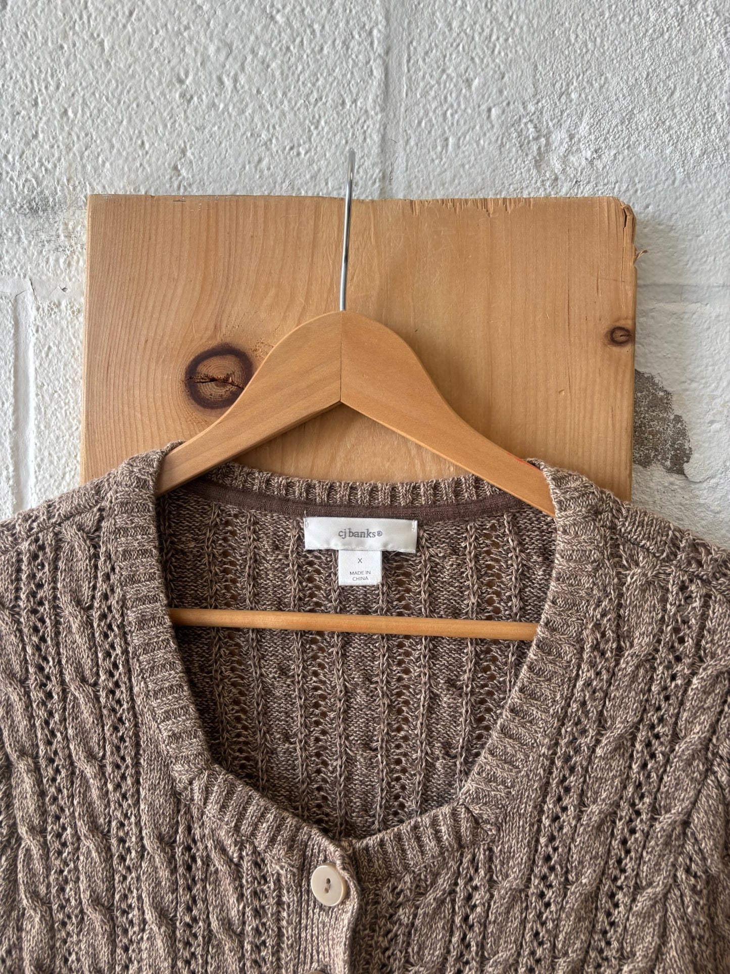 Brown Cable Knit Cardigan : 1X