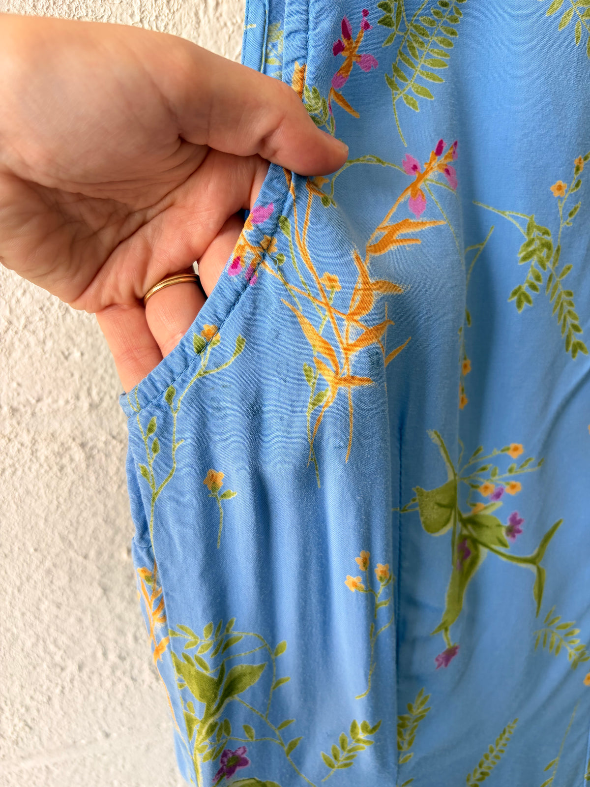 Vtg Floral Blue Midi Dress : M