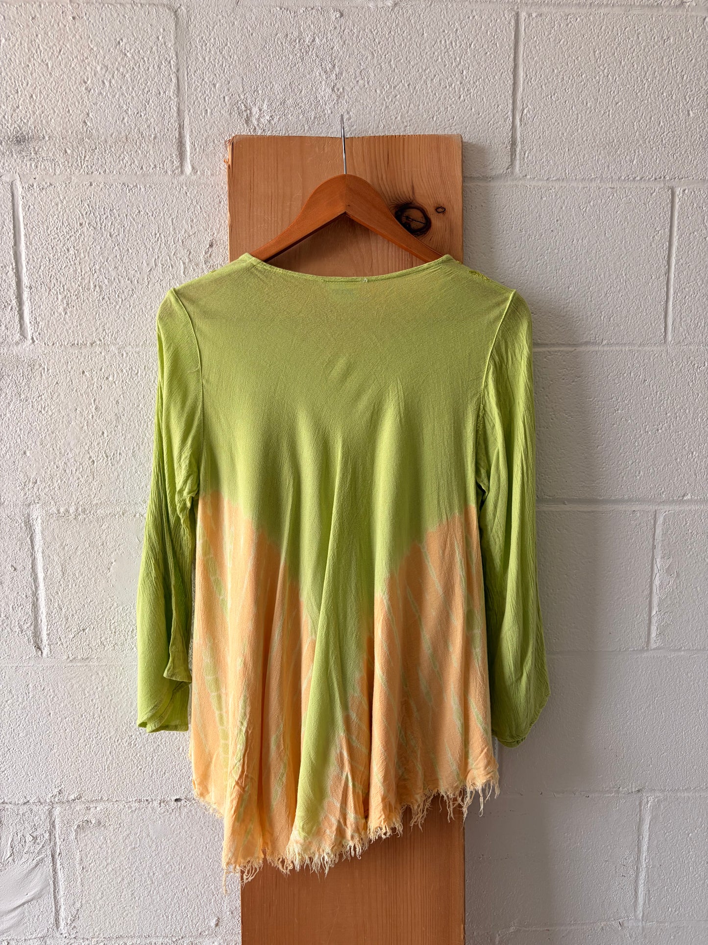 Embroidered Green & Orange Flowy Top : OS