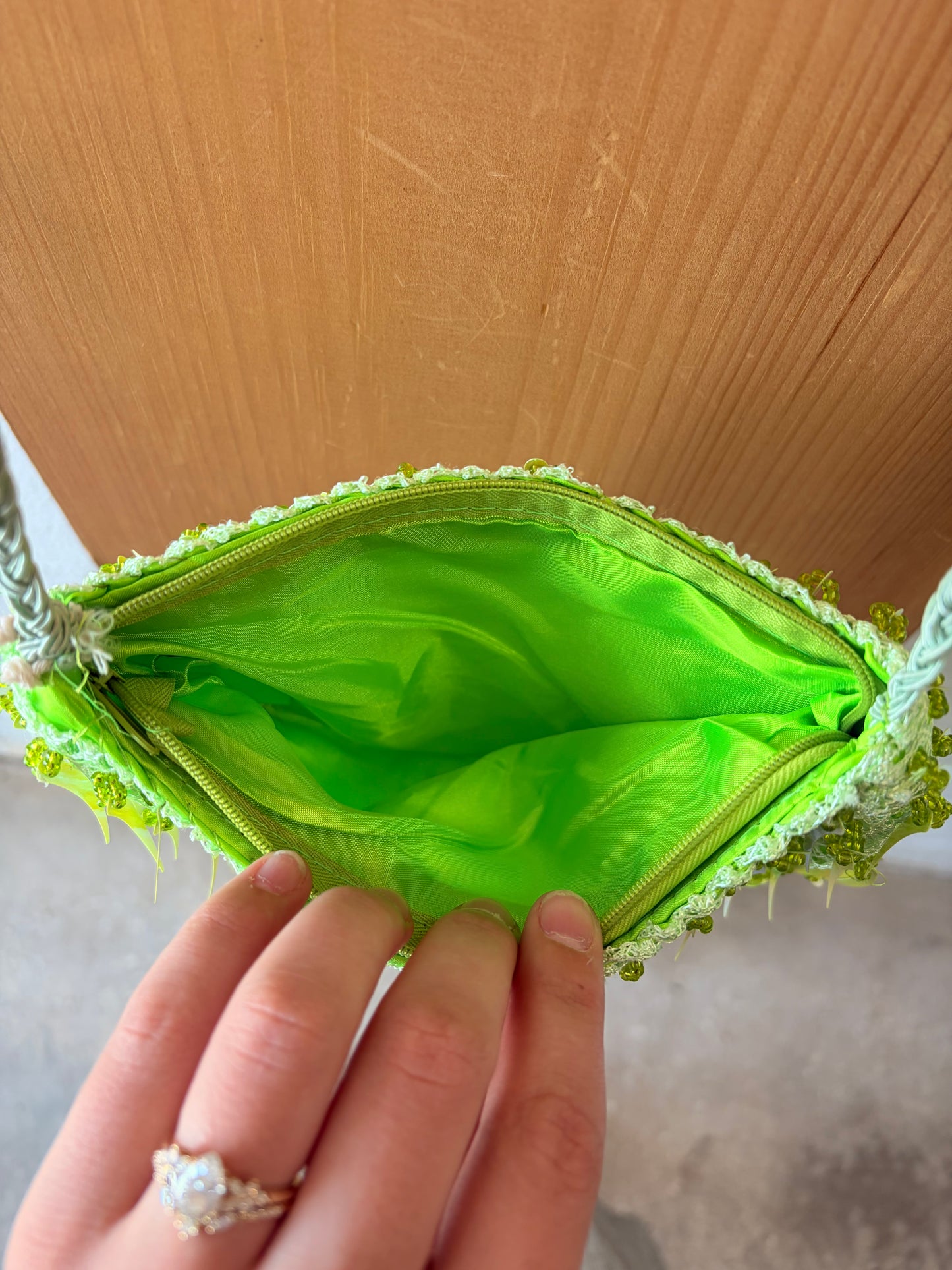 Green Beaded Fringe Purse