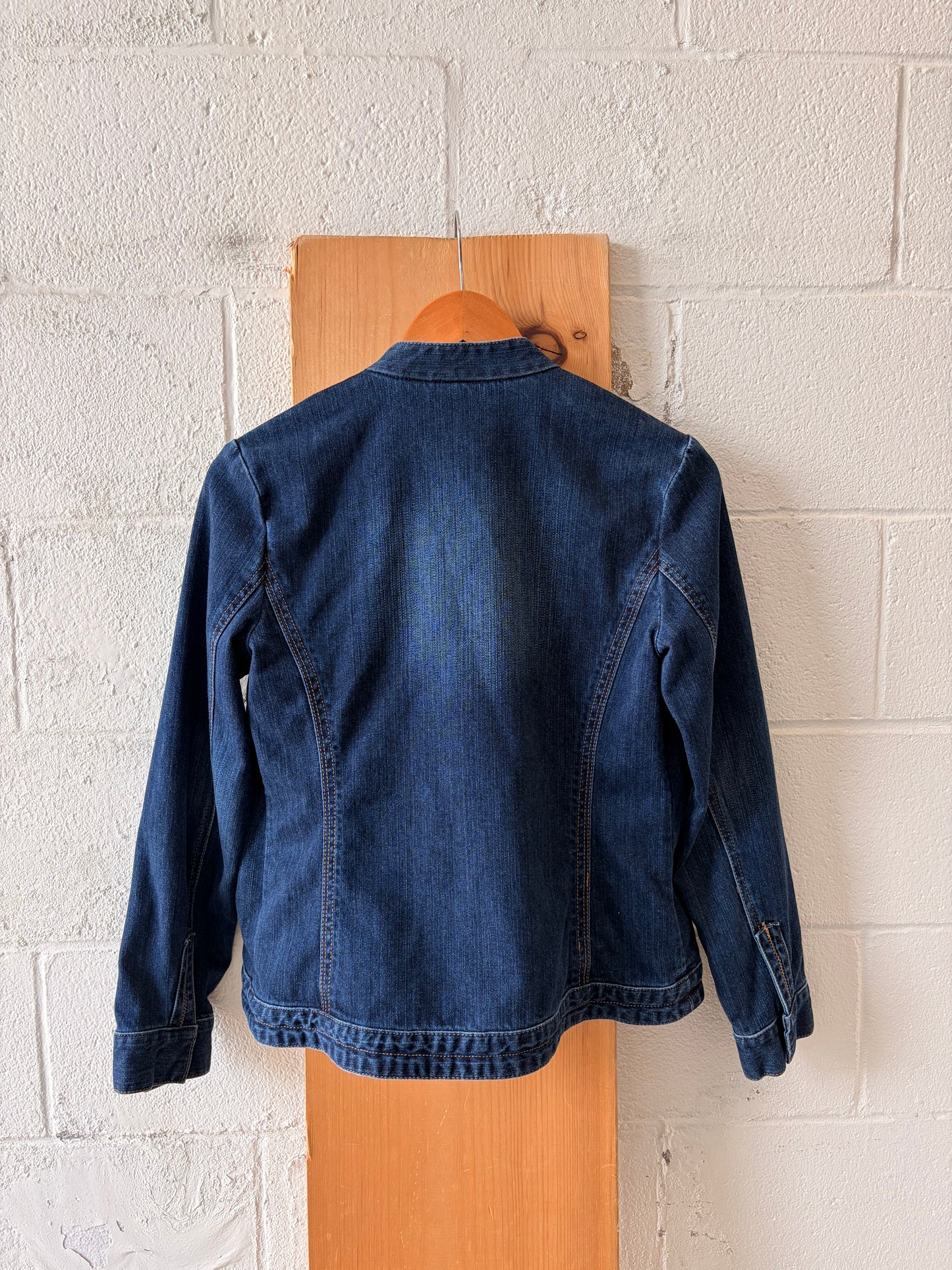 Ruffled Dark Wash Denim Jacket : S/M