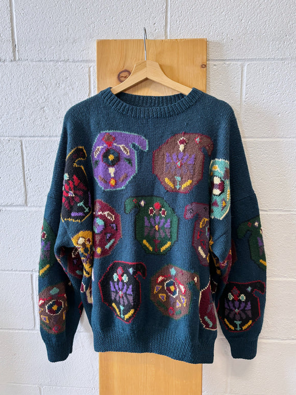 Vtg Abstract Wool Sweater : L