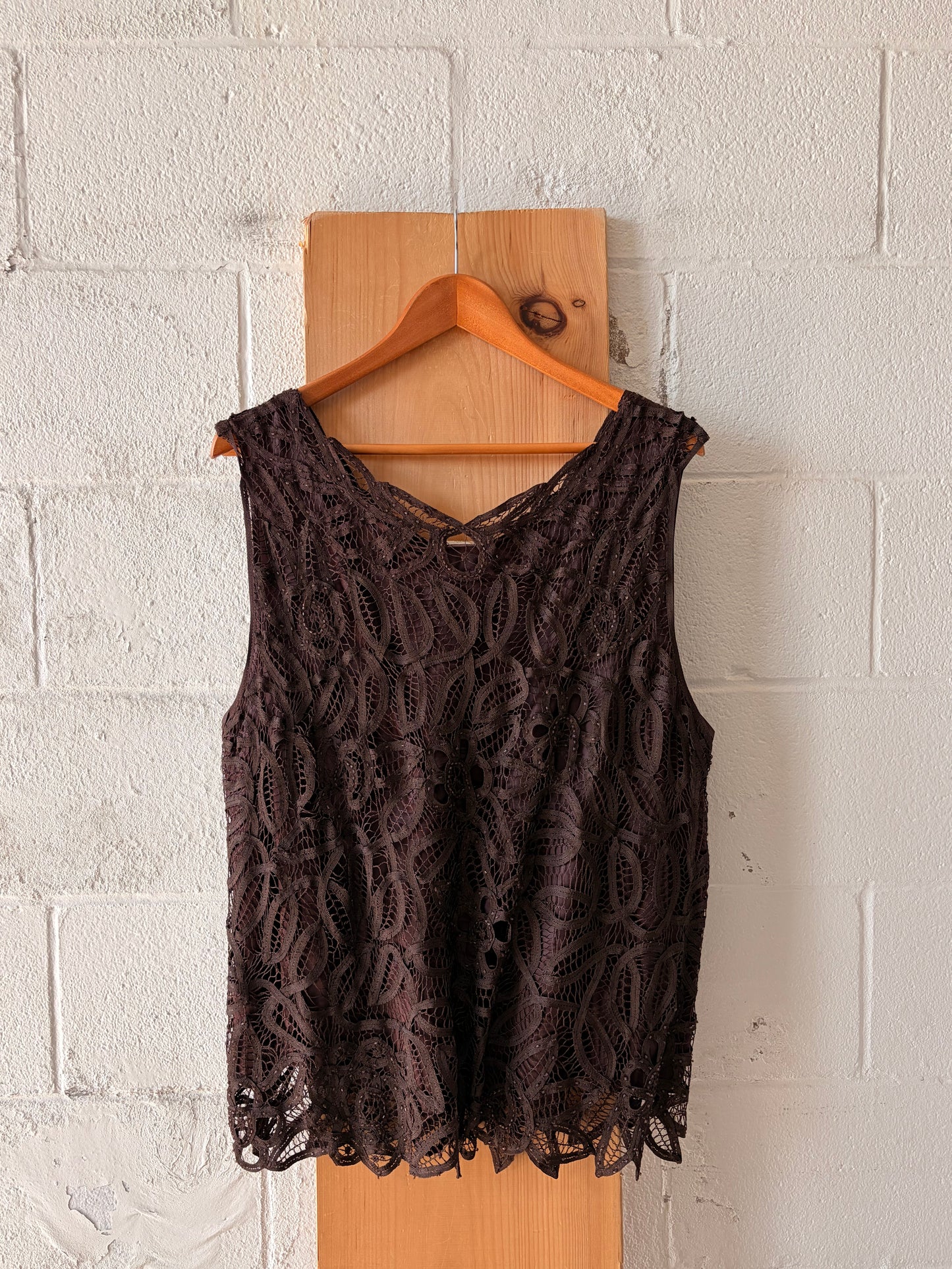Brown Sleeveless Lace Top : 3X
