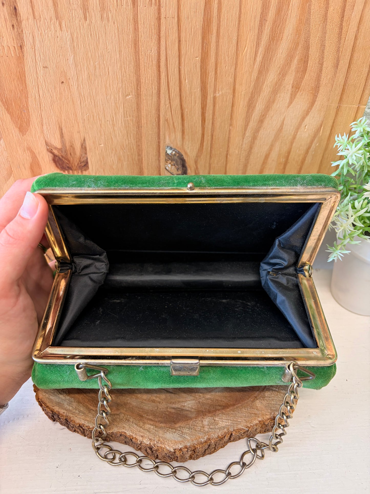 Vtg Emerald Velvet Clutch Purse