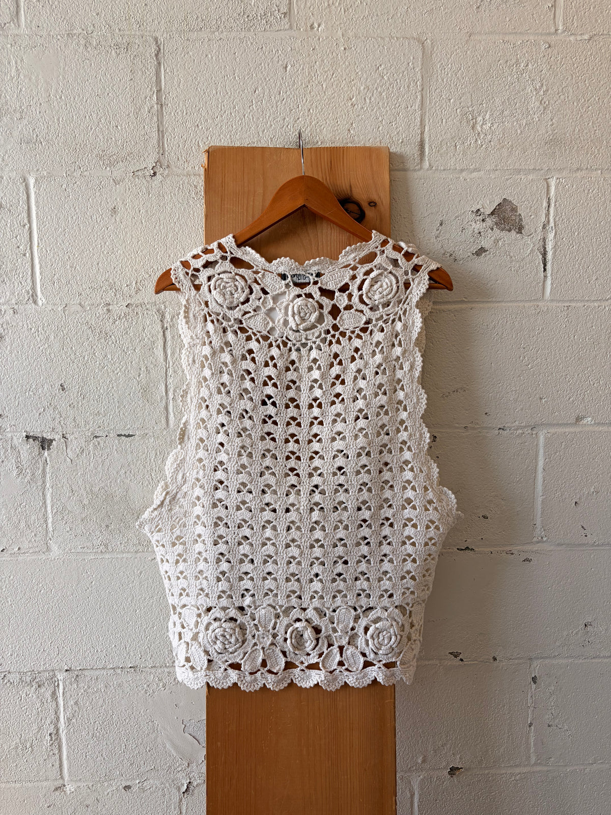 Cream Rosette Crochet Vest : OS