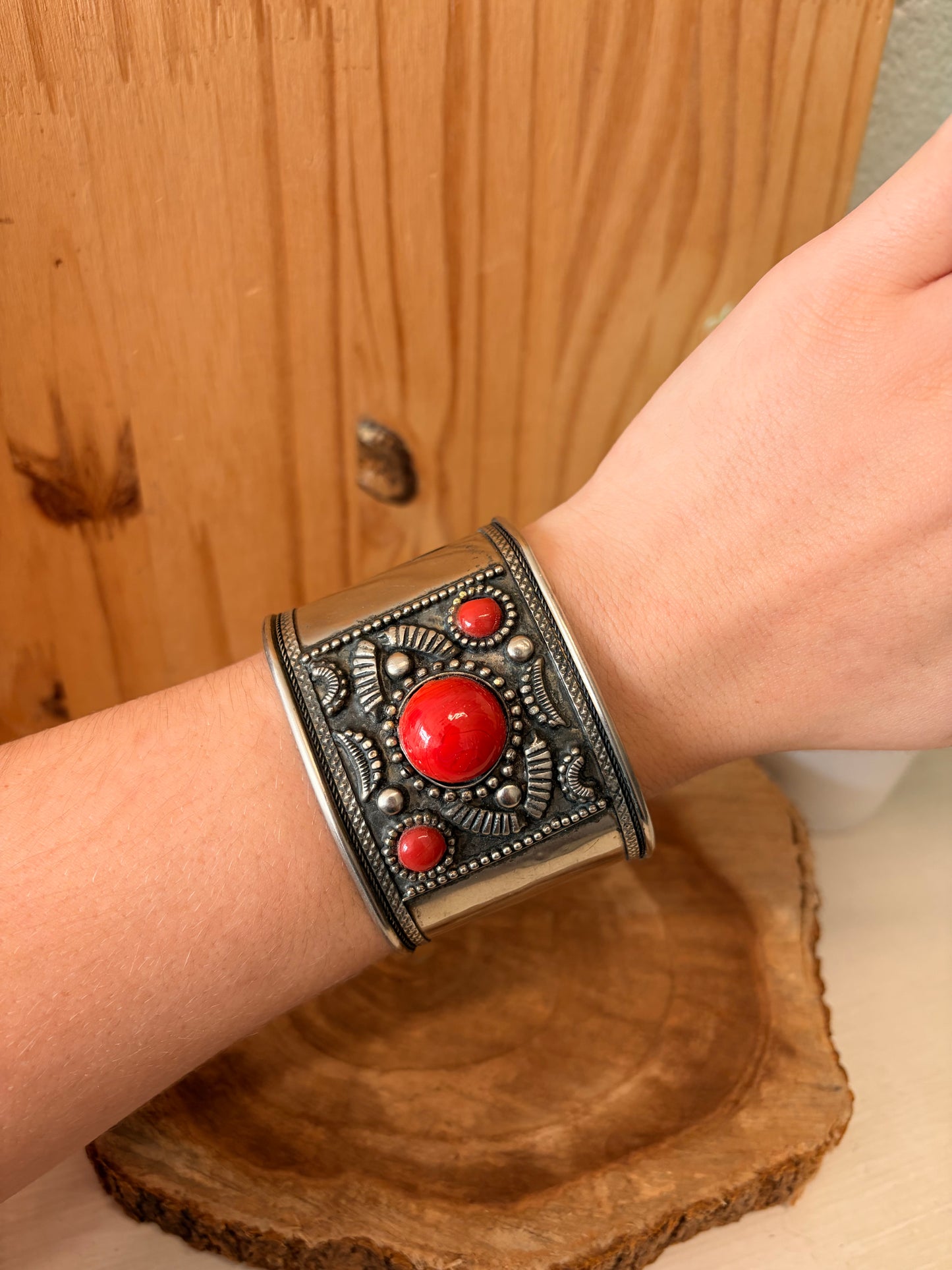 Red & Silver Tone Cuff