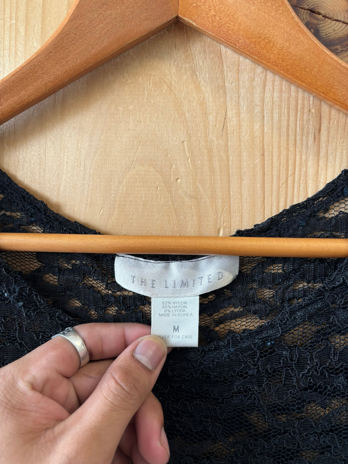 Black Sheer & Lace Long Sleeve Top : M