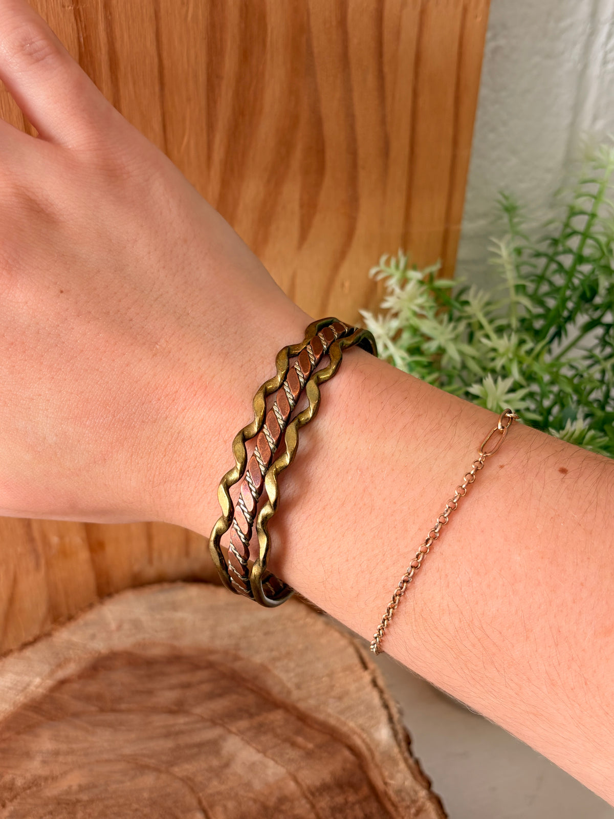Three Tone Metal Cuff Bracelet