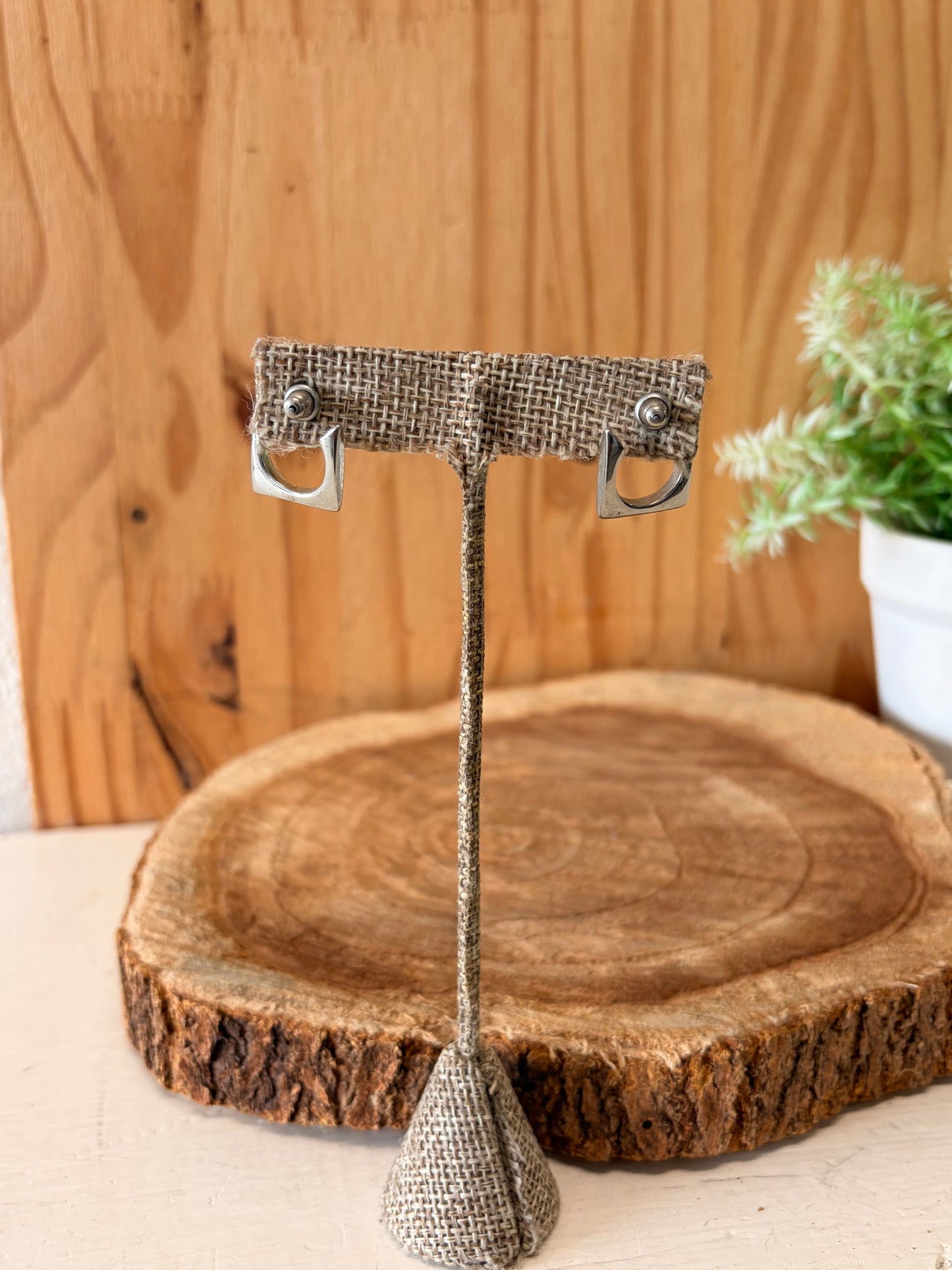 Silver Tone Open Square Earrings
