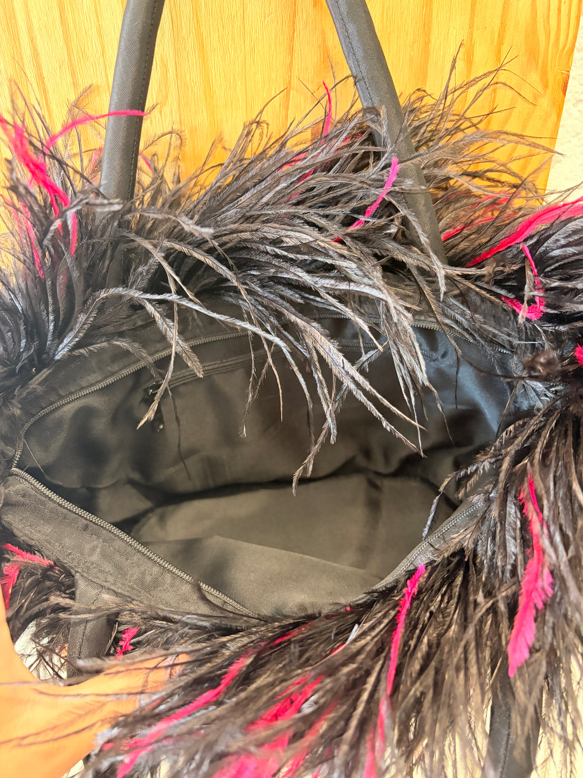 Pink & Black Feather Handbag