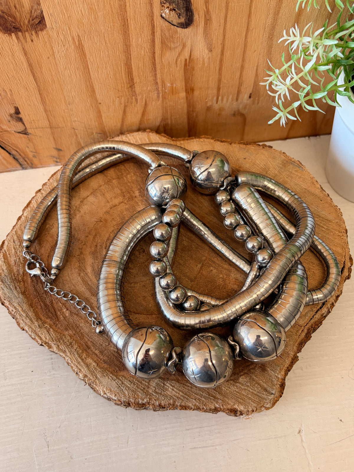 Chunky Silver Tone Statement Necklace