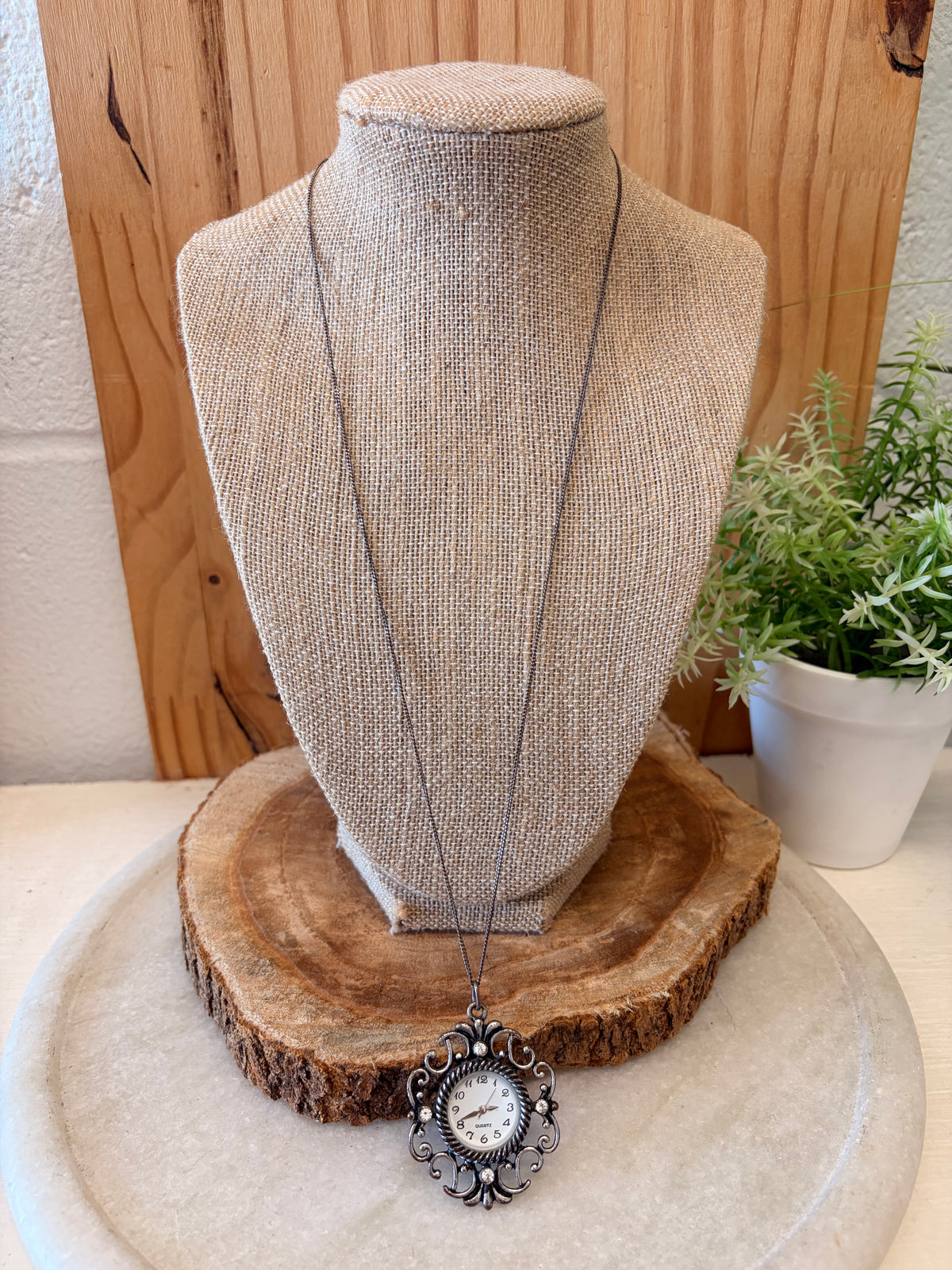 Ornate Clock Pendant Necklace