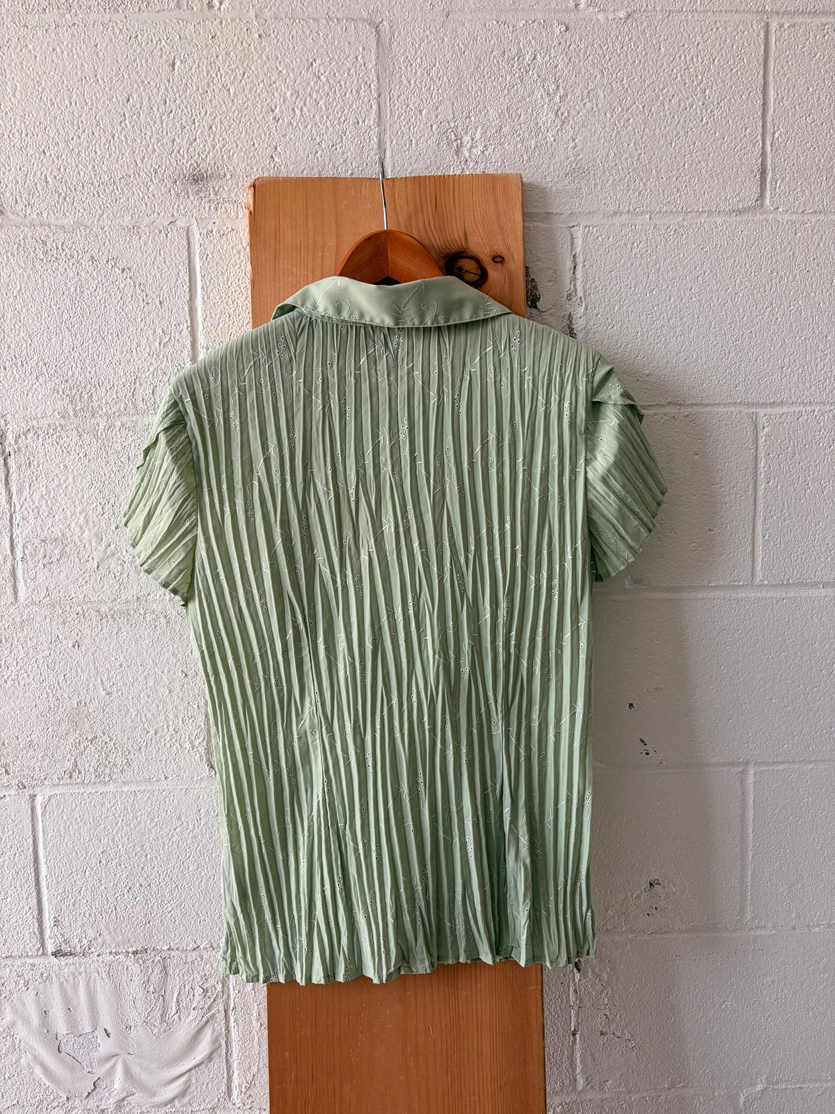Sage Green Pleated Eyelet Top : M/L
