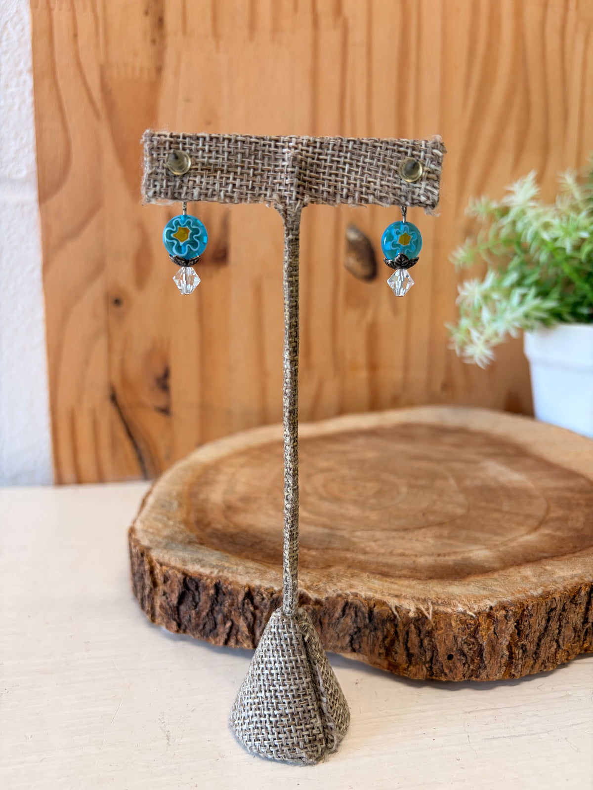 Blue Beaded Dangle Earrings