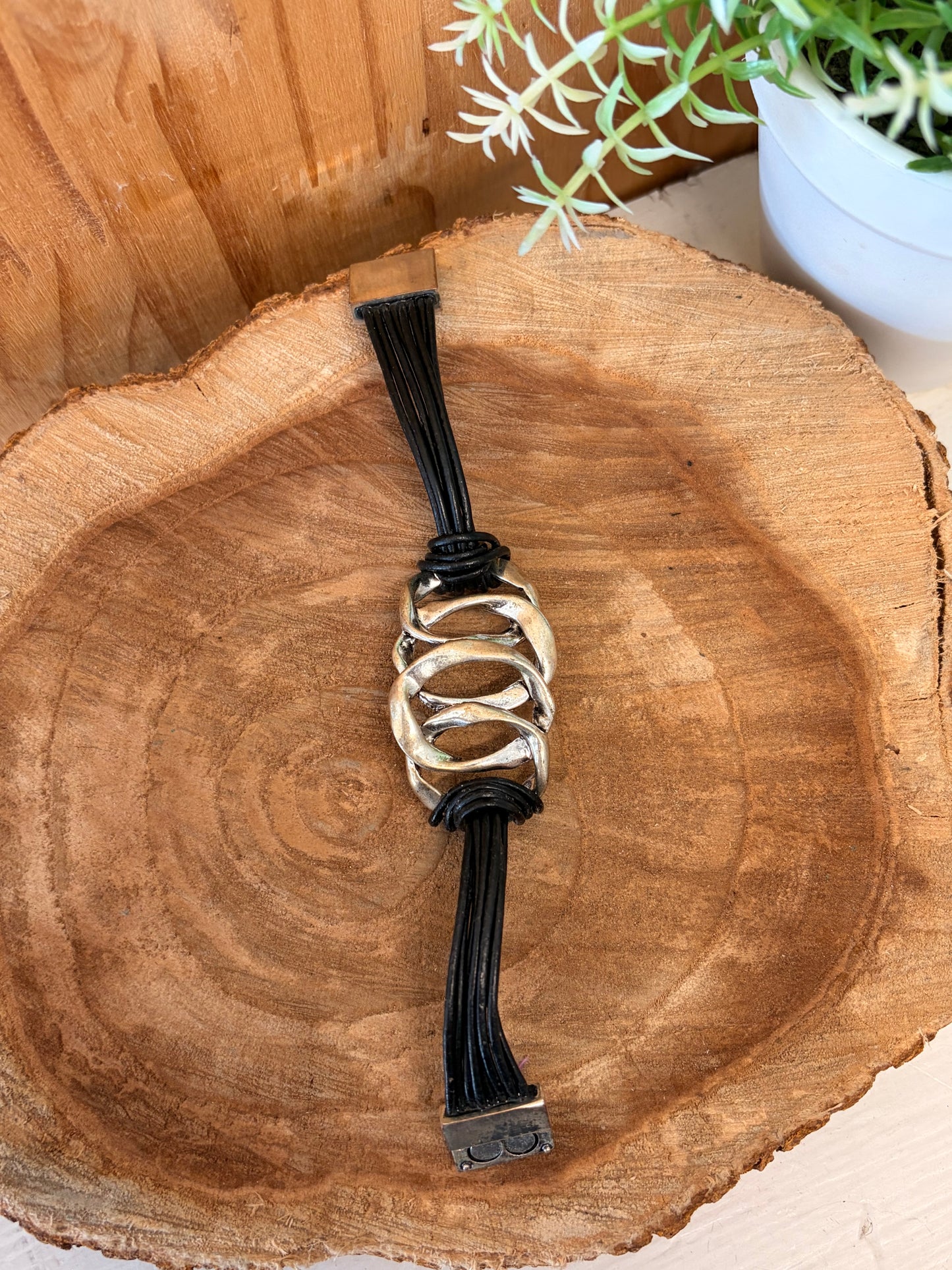 Black & Silver Tone Layered Cord Bracelet